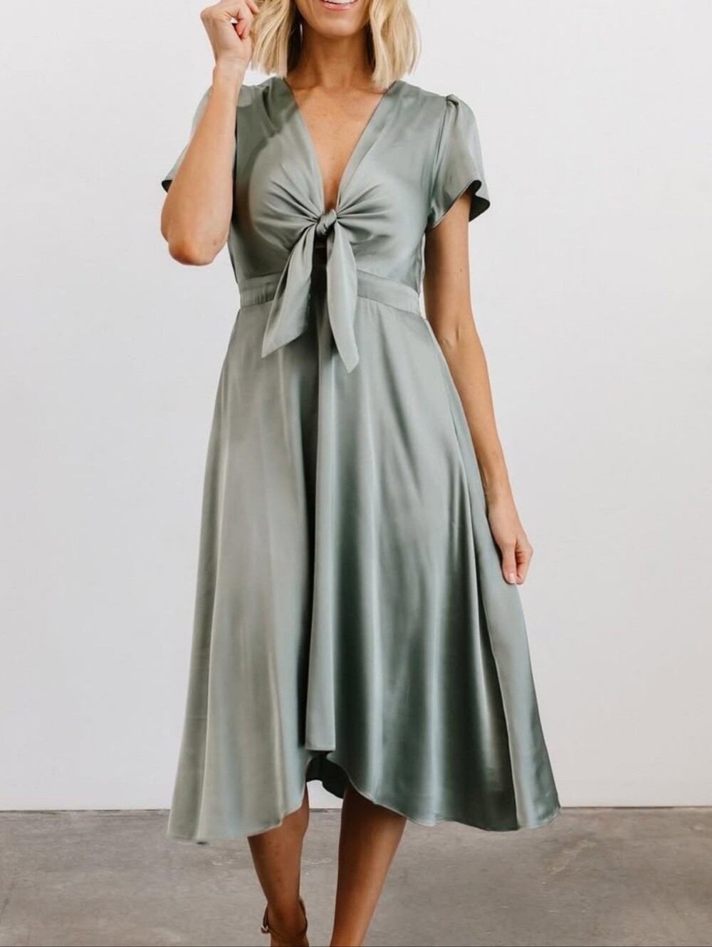 Baltic Born Poppy Satin Dress in Eucalyptus